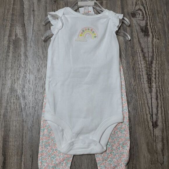 Baby Girls 2pc Rainbow Top and Bottom Set carter's Pink White 9M - Picture 1 of 4